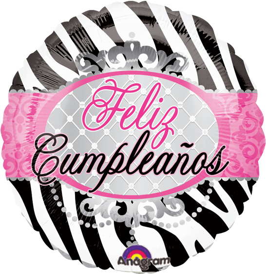 Feliz Cumpleaños - 18" Birthday Zebra Print Balloon - Mylar Balloons Foil (600x600), Png Download