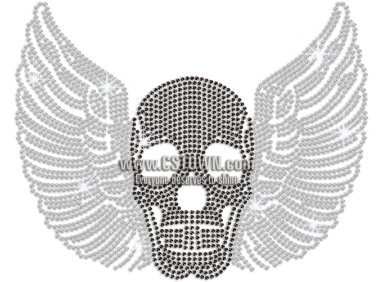 Winged Black Skull Hotfix Rhinestone Transfer Design - Skull (450x450), Png Download