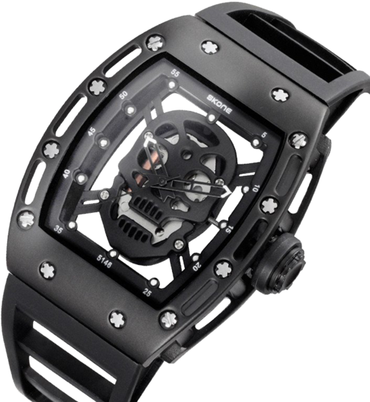 Black On Black Skull Biker Watch - Watches With Skull Design (600x600), Png Download