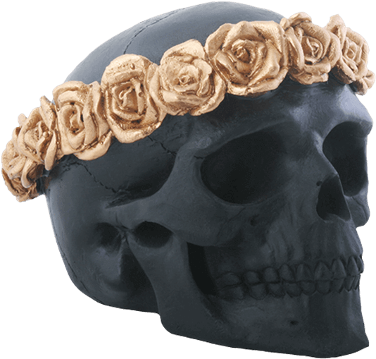 Flower Crown Black Skull Statue - Ytc Summit 8676 Flower Skull - Black - 3 H In. (555x555), Png Download