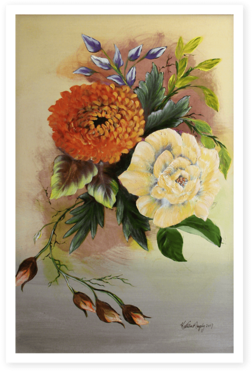 Kathleen Murphy Art Cream Orange Flowers Bouquet (1000x750), Png Download