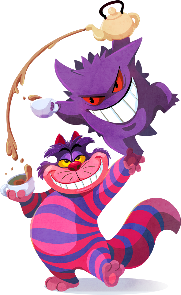 Cheshire Cat And Gengar Drawn By Kuitsuku - Gengar Cheshire Cat (590x1000), Png Download