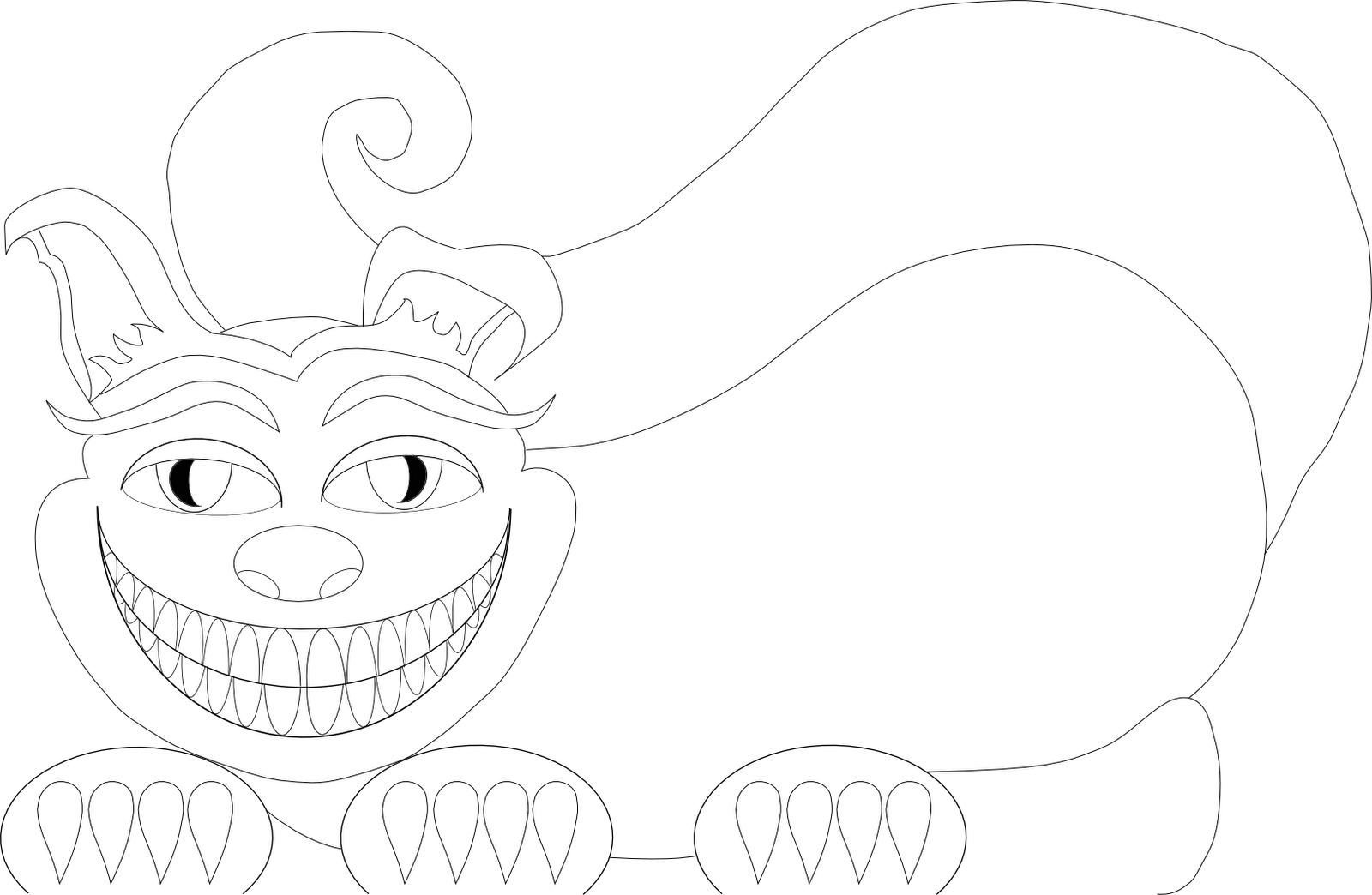 Off Of Of One Of His Drawings Of The Cheshire Cat, - Line Art (1600x1044), Png Download