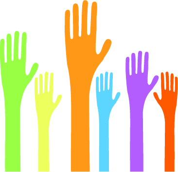 Stock Vector Volunteer Hands Hands Raised To - Participar En La Comunidad (366x354), Png Download