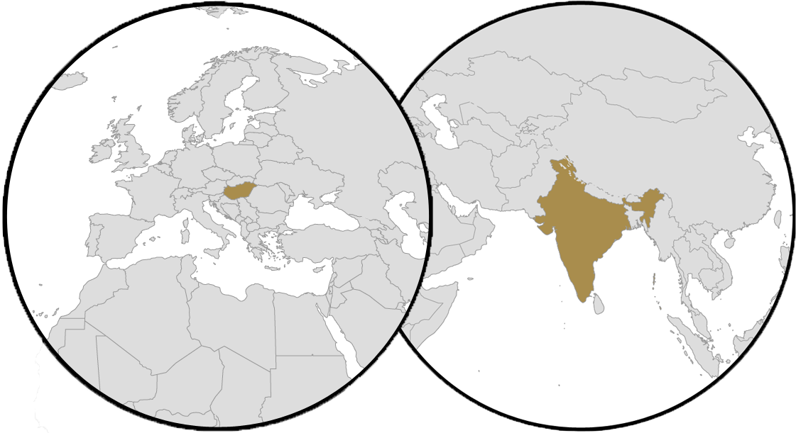 World Map - Hungary - India - Map (1121x611), Png Download