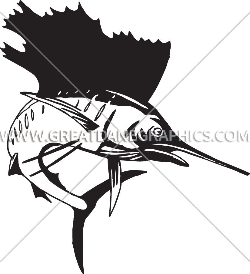 Png Black And White Library Marlin Clipart Sketch - Illustration (825x905), Png Download