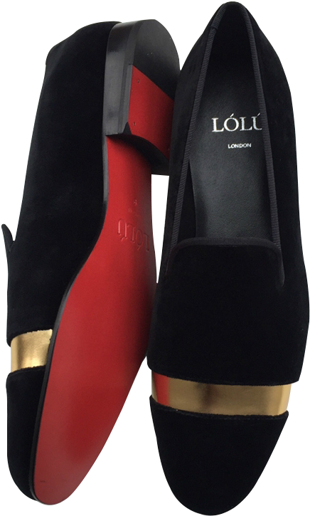 Black Velvet And Gold Toe Cap Divider - Slip-on Shoe (506x766), Png Download