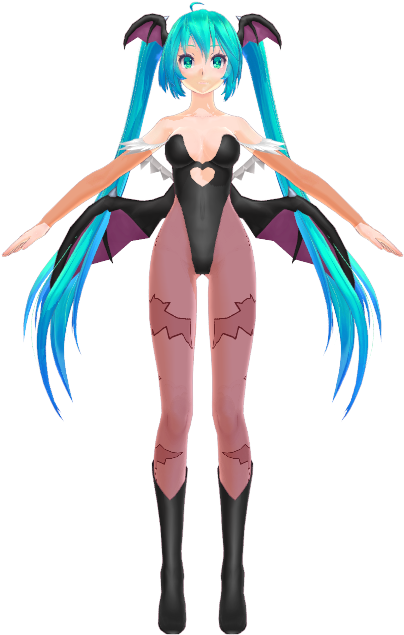 Miku Hatsune Morrigan Costume - Cartoon (480x640), Png Download