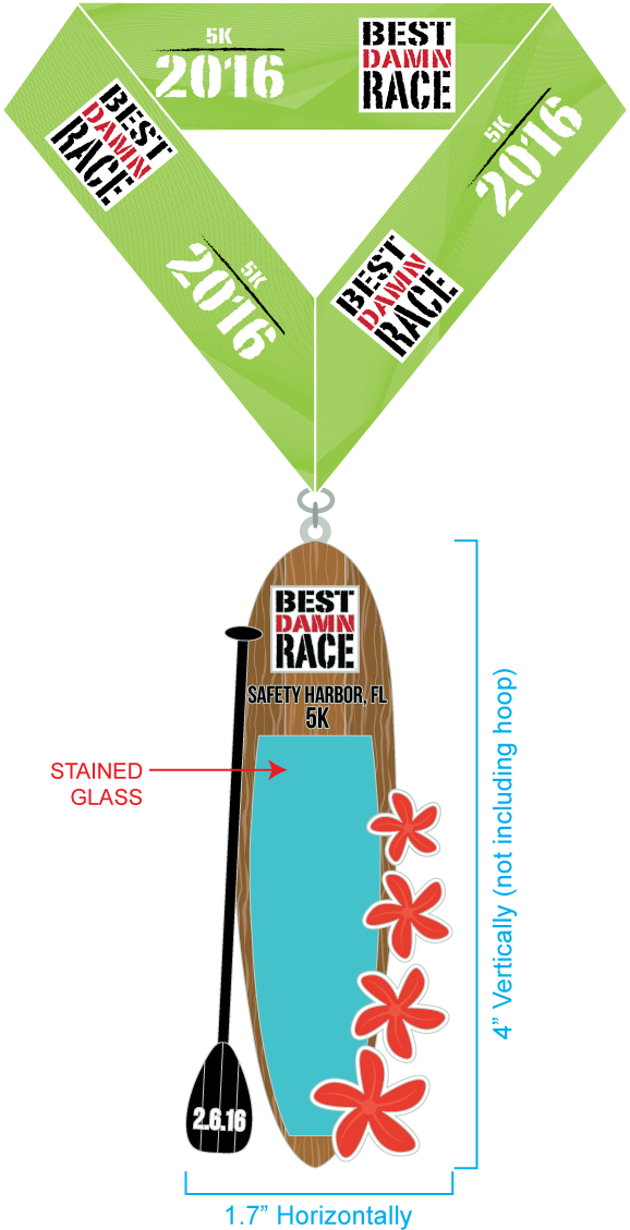 2016 - Safety Harbor - 5k Medal - Grip Tape (600x1148), Png Download