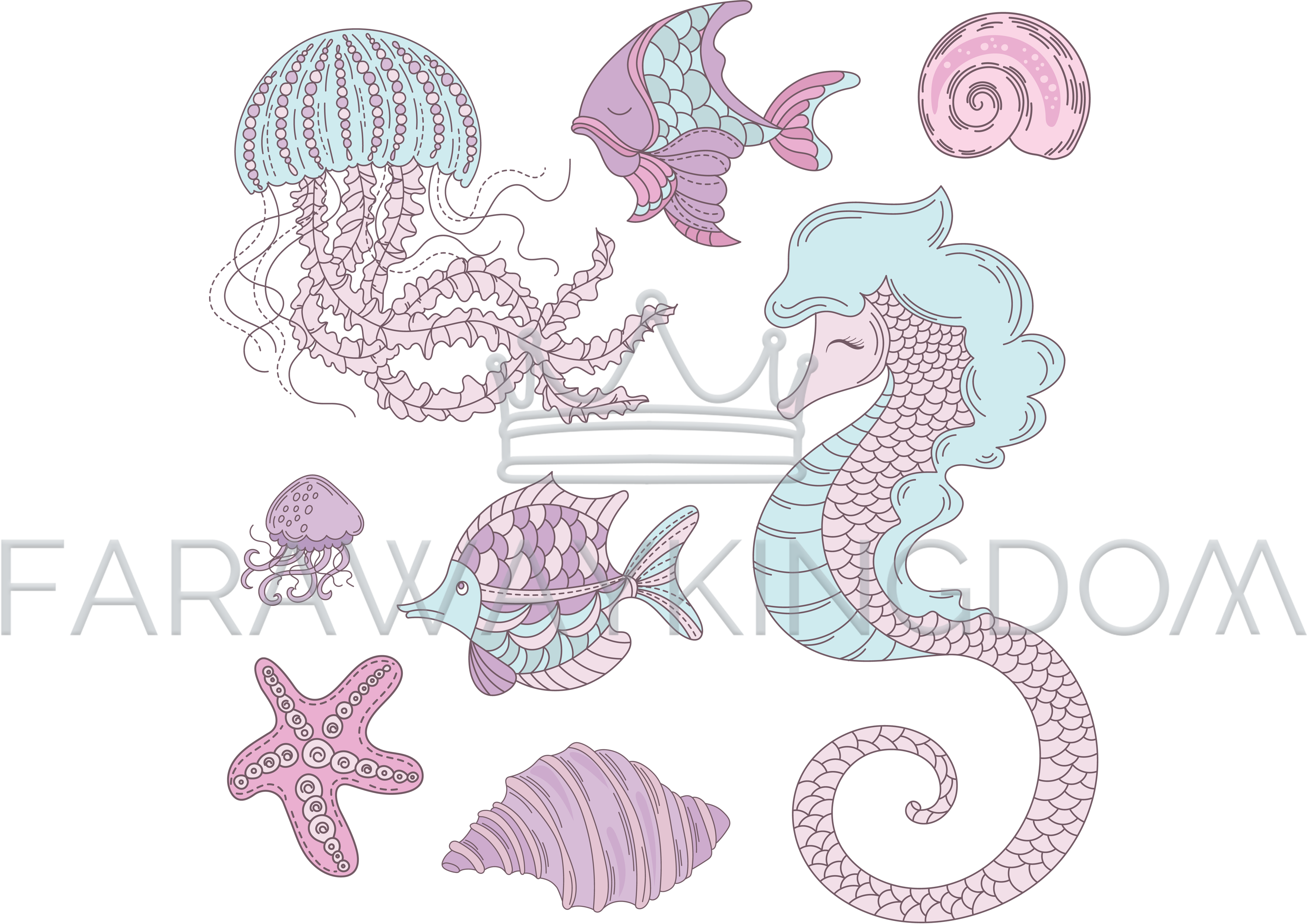 Sea Animals Underwater Summer Cruise Vector Illustration (3508x2480), Png Download