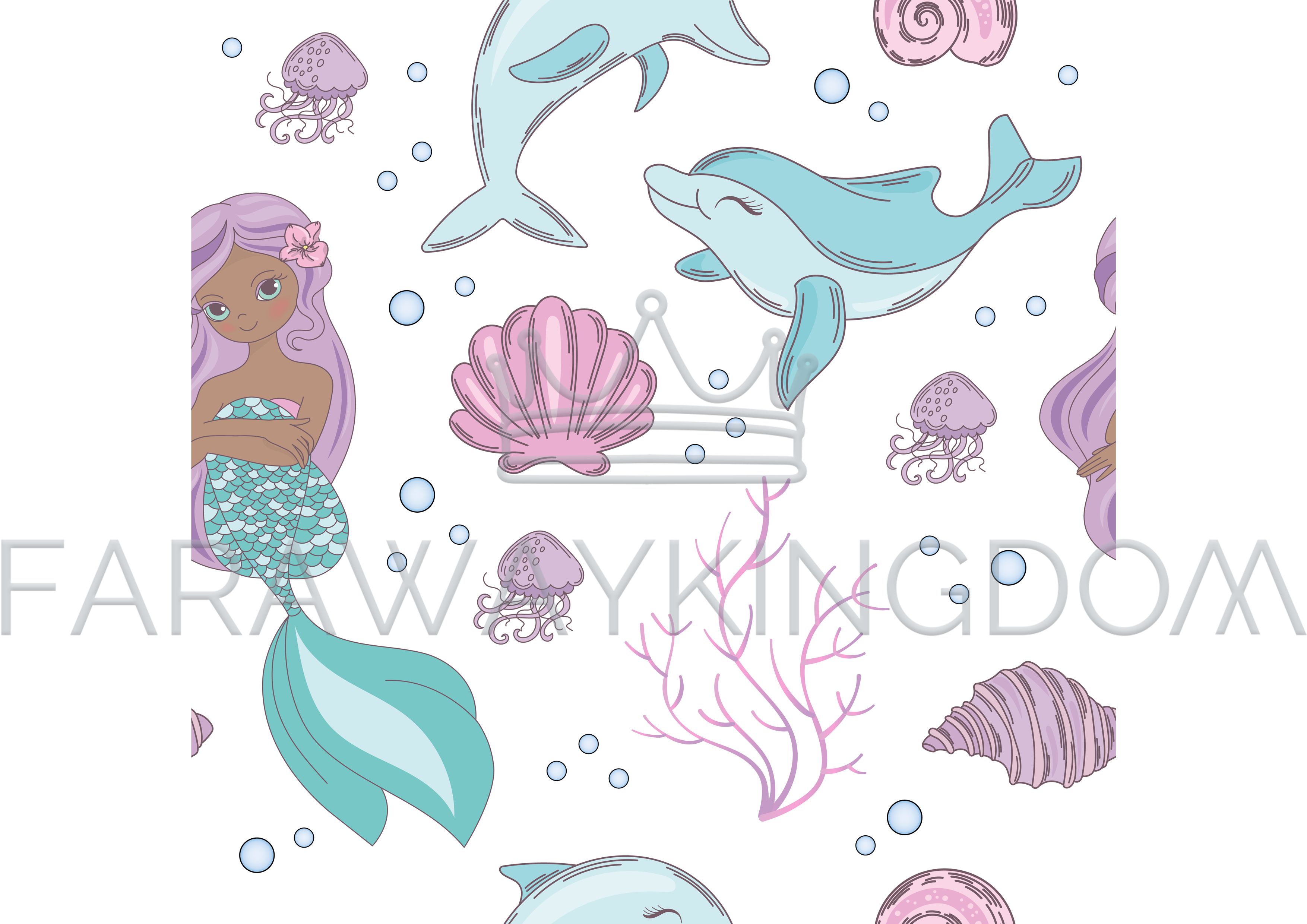 Sea Mermaid Princess Seamless Pattern Vector Illustration - Illustration (3508x2480), Png Download