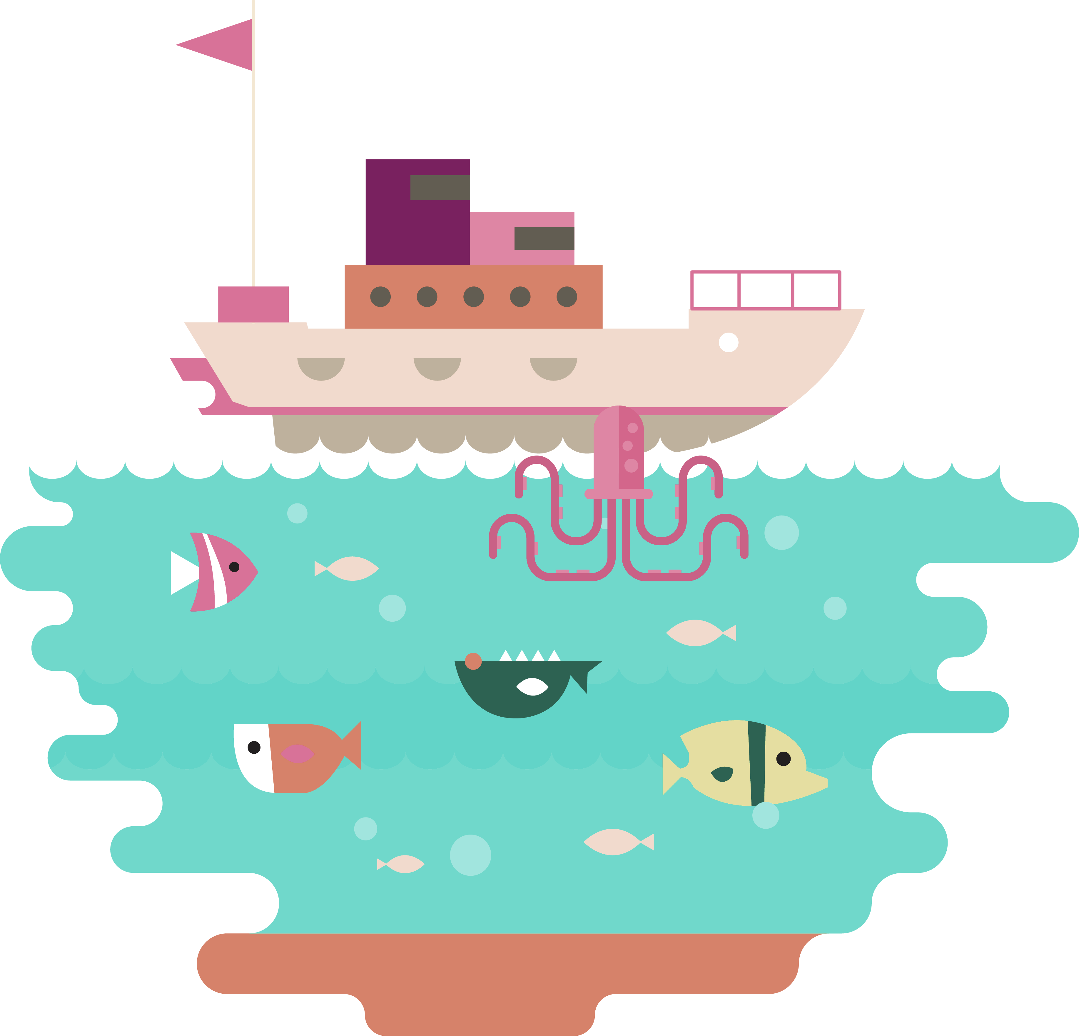 Sea Ocean Euclidean Vector Illustration - Boat (3670x3523), Png Download
