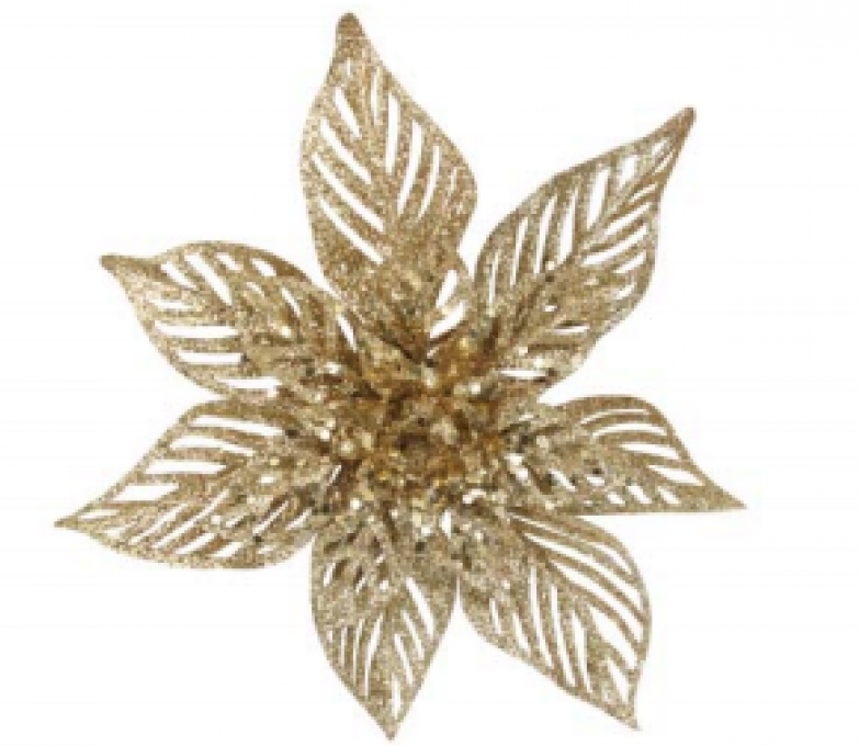 Gold Glitter Acrylic Poinsetta Clip Large - Floral Design (782x1000), Png Download