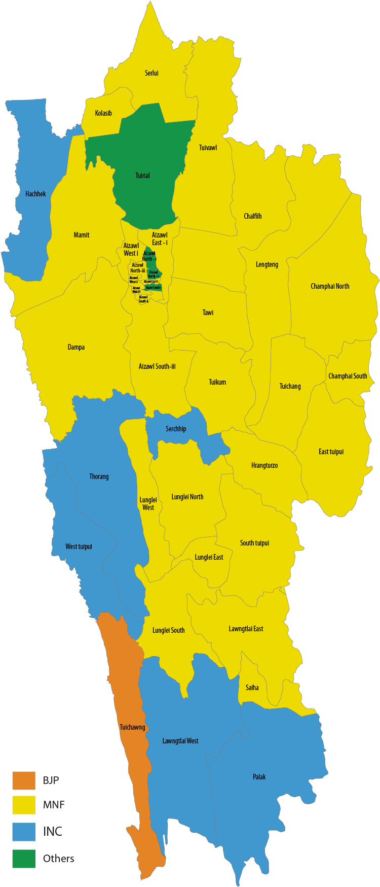 40/40 - Mizoram Election Result Map (800x1800), Png Download