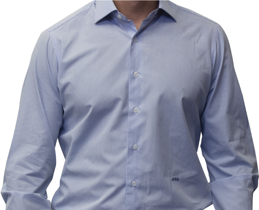 Blue Check Shirt 160s Cotton - Long-sleeved T-shirt (984x701), Png Download