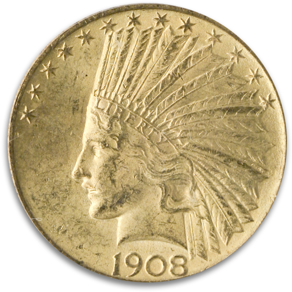 1908 $10 Indian With Motto Pcgs Ms63 Cac - Coin (600x600), Png Download