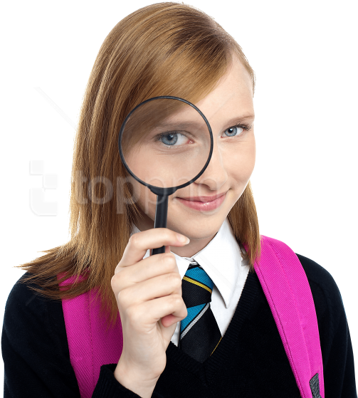 Download Young Girl Student Png Images Background - Girl With Magnifying Glass Png (850x566), Png Download