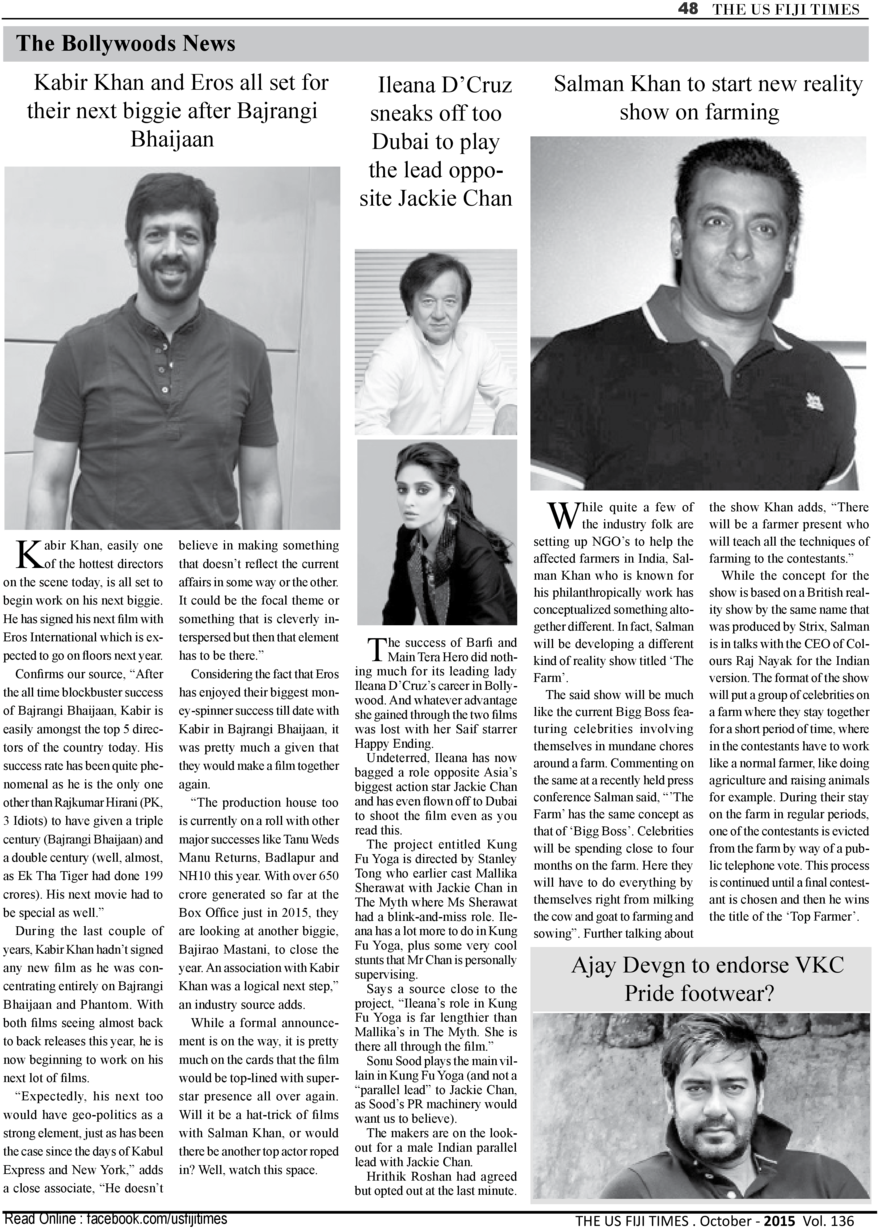 48 The Us Fiji Times The Bollywoods News Kabir Khan - Gentleman (960x1275), Png Download