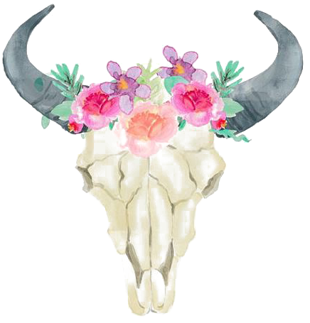 Sheep Skull Wedding Horn Printing Invitation Bull Clipart - Bull Skull With Flowers Png (564x718), Png Download