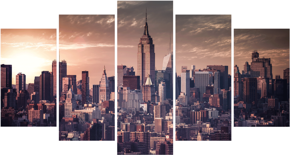 New York City Skyline 5 Piece Canvas - New York Skyline Sunset (1024x1024), Png Download