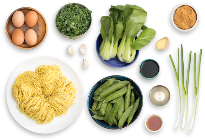 Spring Miso Ramen With English Peas, Pea Shoots & Soft-boiled - Ramen Ingredients (700x477), Png Download