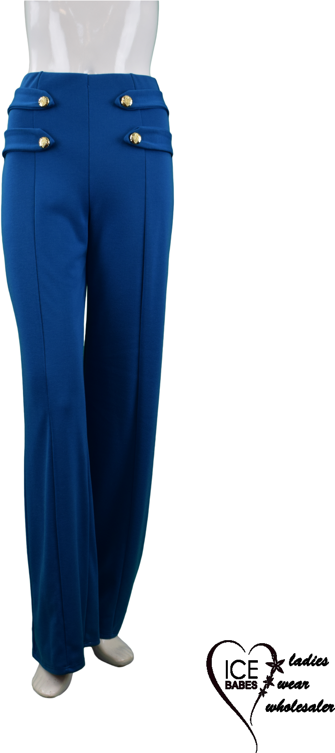 Button Detail Trousers Blue - Pocket (1000x1500), Png Download