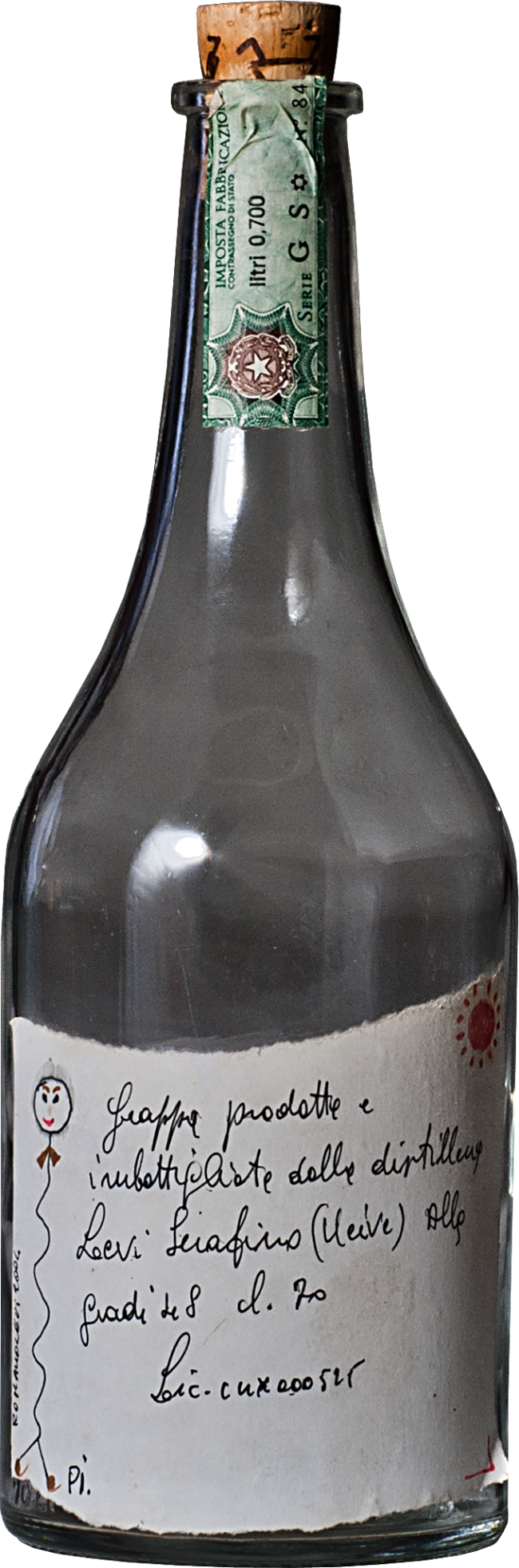 Grappa Romano Levi Empty Bottle For Collection - Glass Bottle (650x1963), Png Download