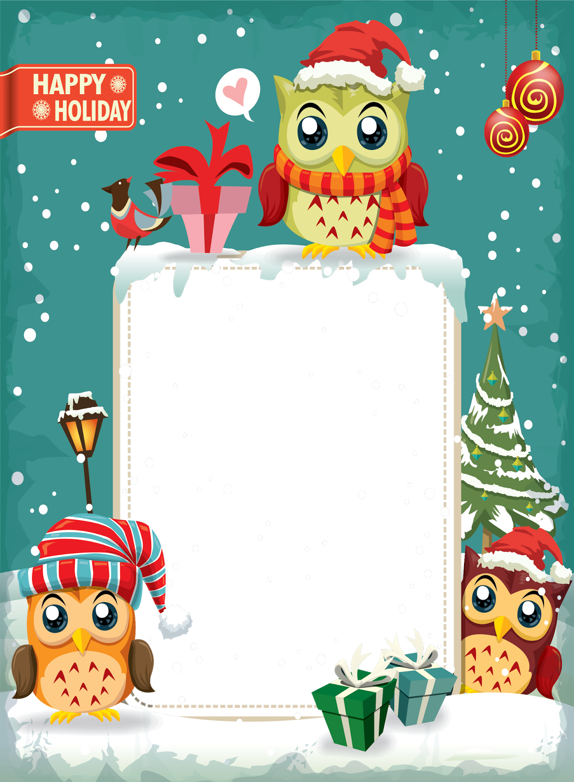 Cute Owl Frame - Cute Christmas Owl Frame (1174x1600), Png Download