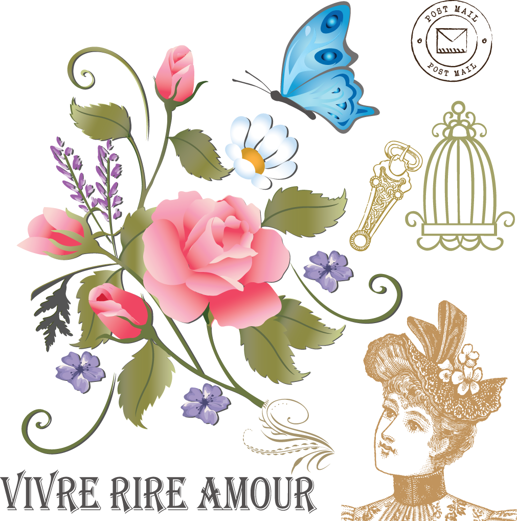 Vintage Roses And Butterflies Is A Downloadable Machine - Garden Roses (1011x1019), Png Download