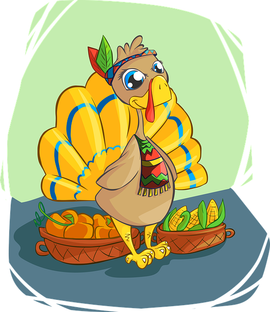 Turkey, Indian, Corn, Apples, Cute, Smile, Color - Thanksgiving (554x640), Png Download
