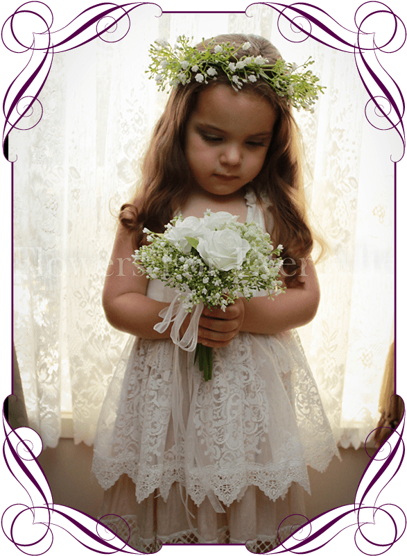 Andrea White Flower Girl Posy Flowers For Ever After - Loose Wedding Bouquets With Peonies (608x822), Png Download
