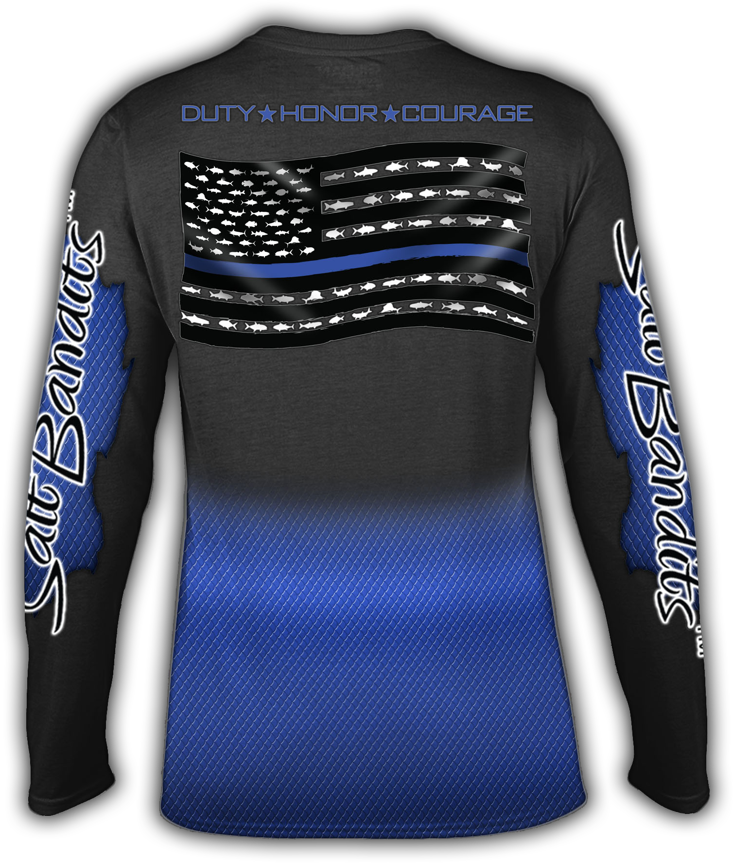 Saltbandits Thin Blue Line Performance Long Sleeve - Long-sleeved T-shirt (1652x1856), Png Download