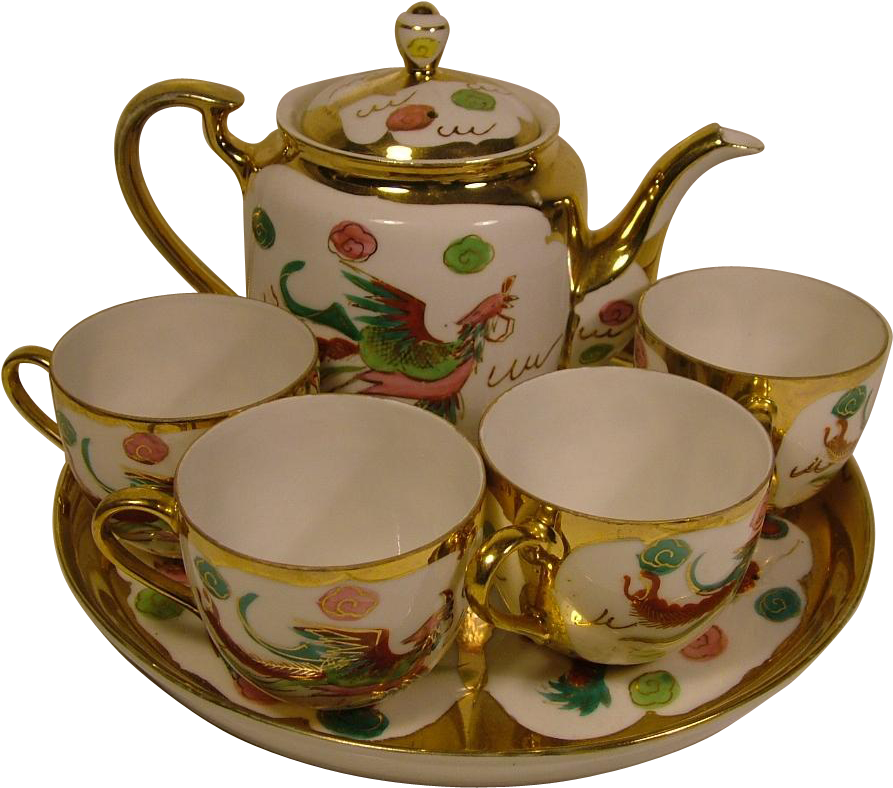 Vintage Porcelain Hand Painted Flying Phoenix And - Porcelain (892x892), Png Download