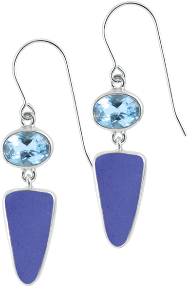 Blue Topaz & Blue Sea Glass Sterling Silver Earrings - Earrings (600x600), Png Download