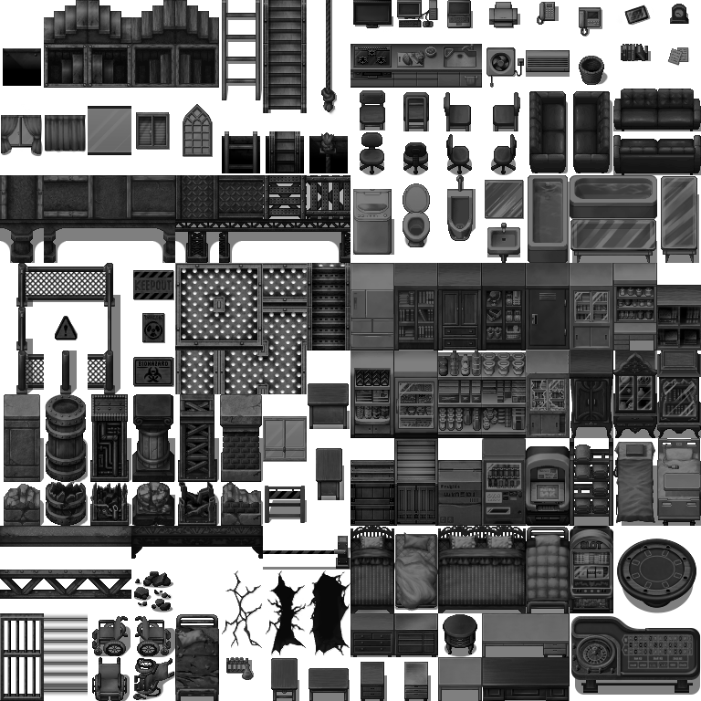 Retro B W Mv Tilesets Rpg Maker - Rpg Maker Mv Sci Fi Tileset (768x768), Png Download