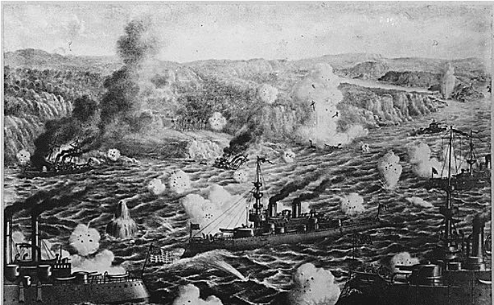 Destruction Of The Spanish Fleet Off Santiago De Cuba - Protectorado Estadounidense Sobre Cuba 1899 1902 (1291x450), Png Download