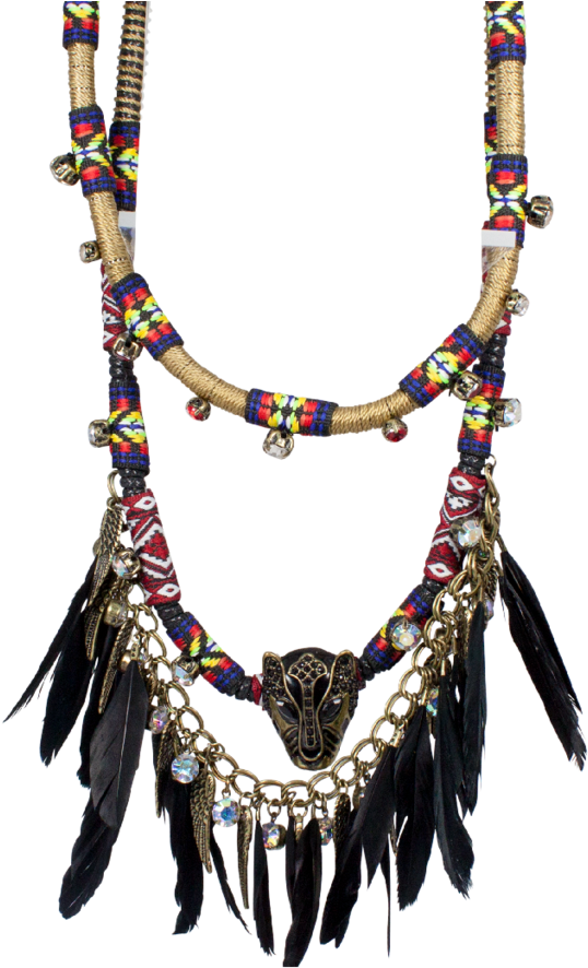 Gold And Black Cheetah And Feather Necklace - Necklace (1024x1024), Png Download