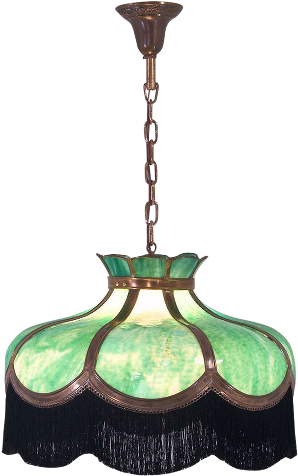Antique Bent Green Slag Glass & Brass Hanging Light - Ceiling Fixture (1000x1000), Png Download
