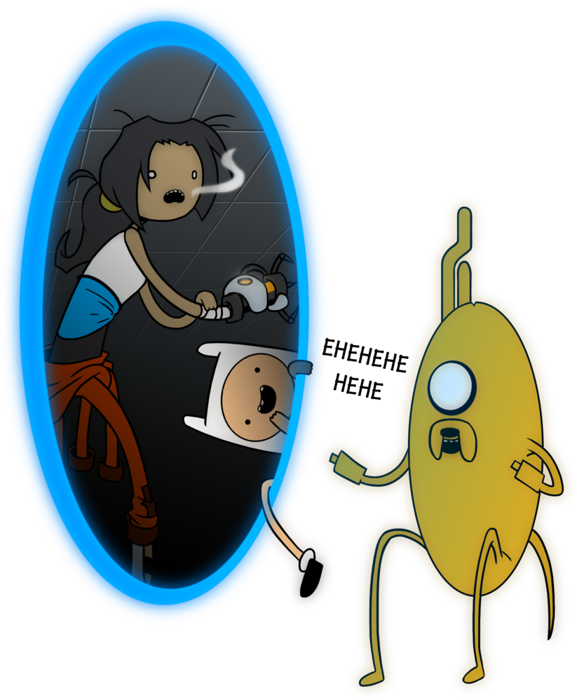 "adventure Time Thinks With Portals" By Treblechibi - Portal 2 Adventure Time (900x1023), Png Download