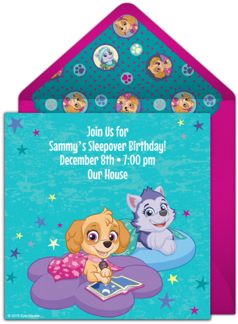 Paw Patrol Sleepover Online Invitation - Cartoon (650x650), Png Download