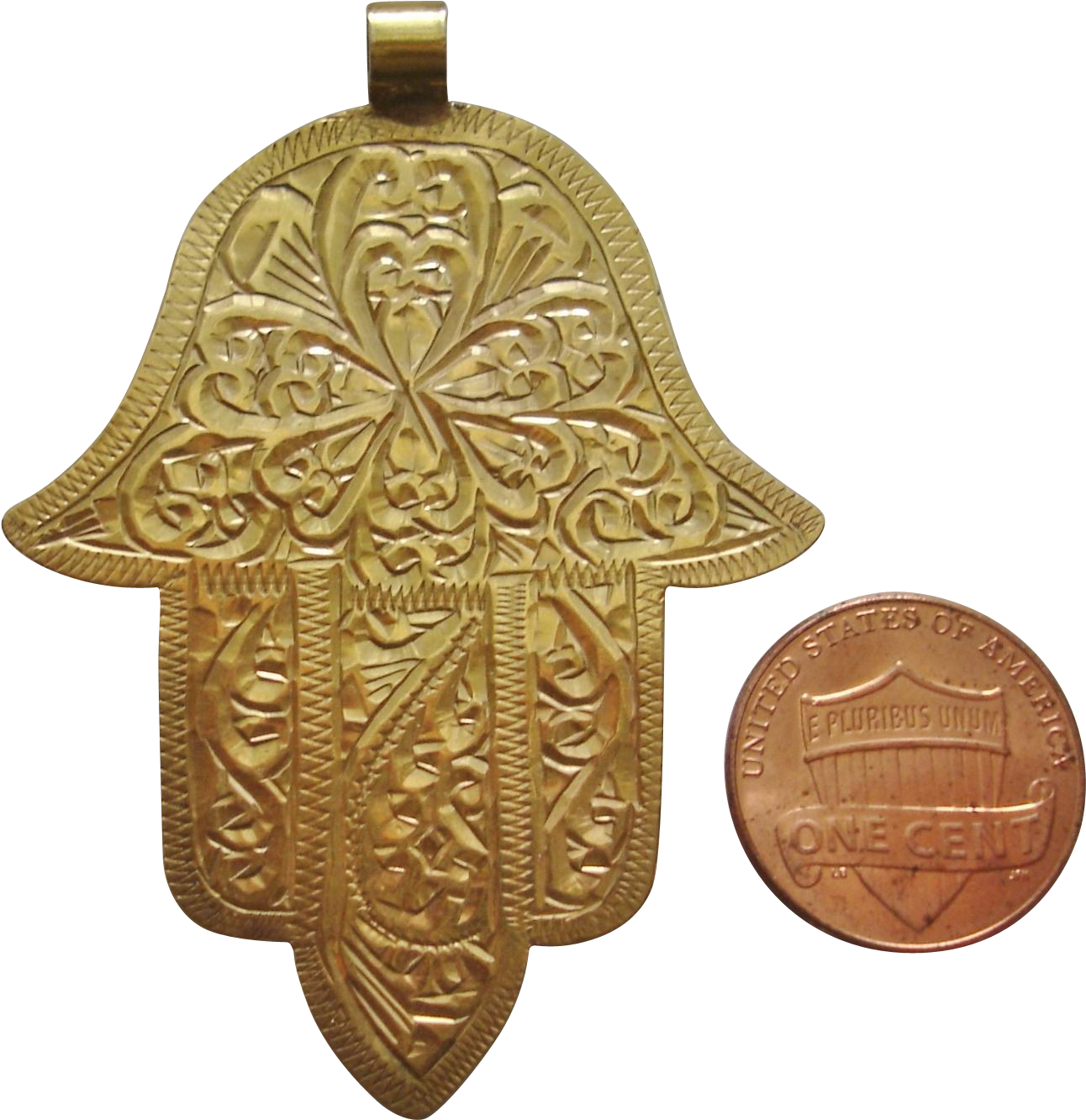 Rare Antique 20k Gold Moroccan Hamsa, Hand Of God Pendant - Coin (1332x1332), Png Download