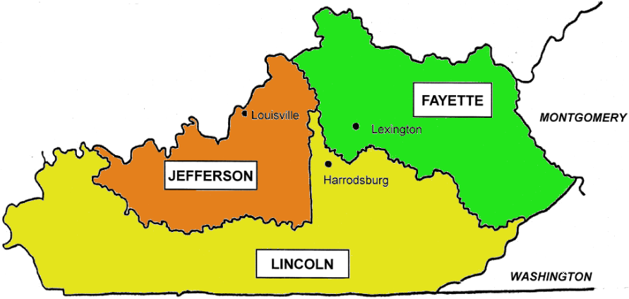 By 1776, Kentucky County Had Been Split Into Jefferson, - Map (900x432), Png Download