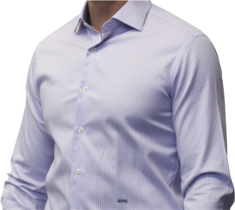 Blue And Pink Check Shirt 140s 2 Ply Cotton - Long-sleeved T-shirt (985x701), Png Download