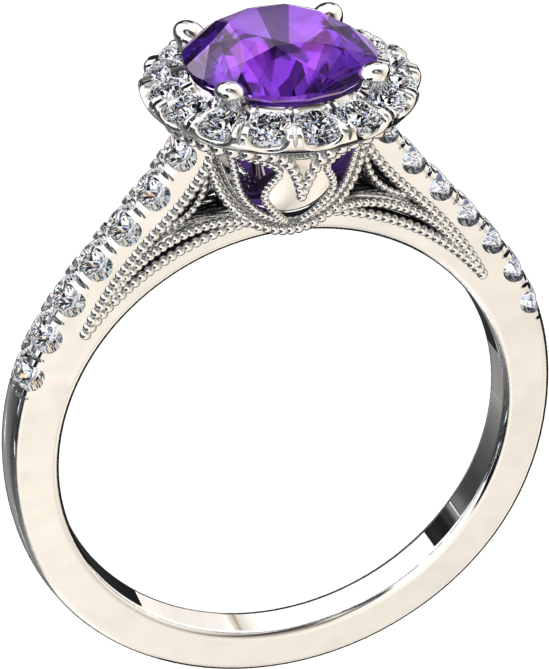 Natural Amethyst And Diamond Ring Style - Engagement Ring (960x720), Png Download