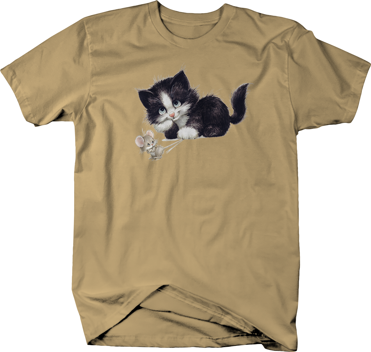 Cute Little Kitten Holding Down Mouse By The - Shirt (1295x1229), Png Download