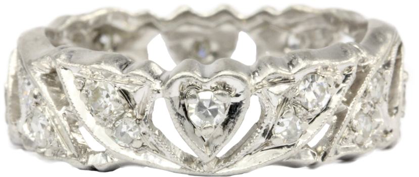 Art Deco Platinum Diamond Heart Motif Eternity Band - Pre-engagement Ring (1050x700), Png Download