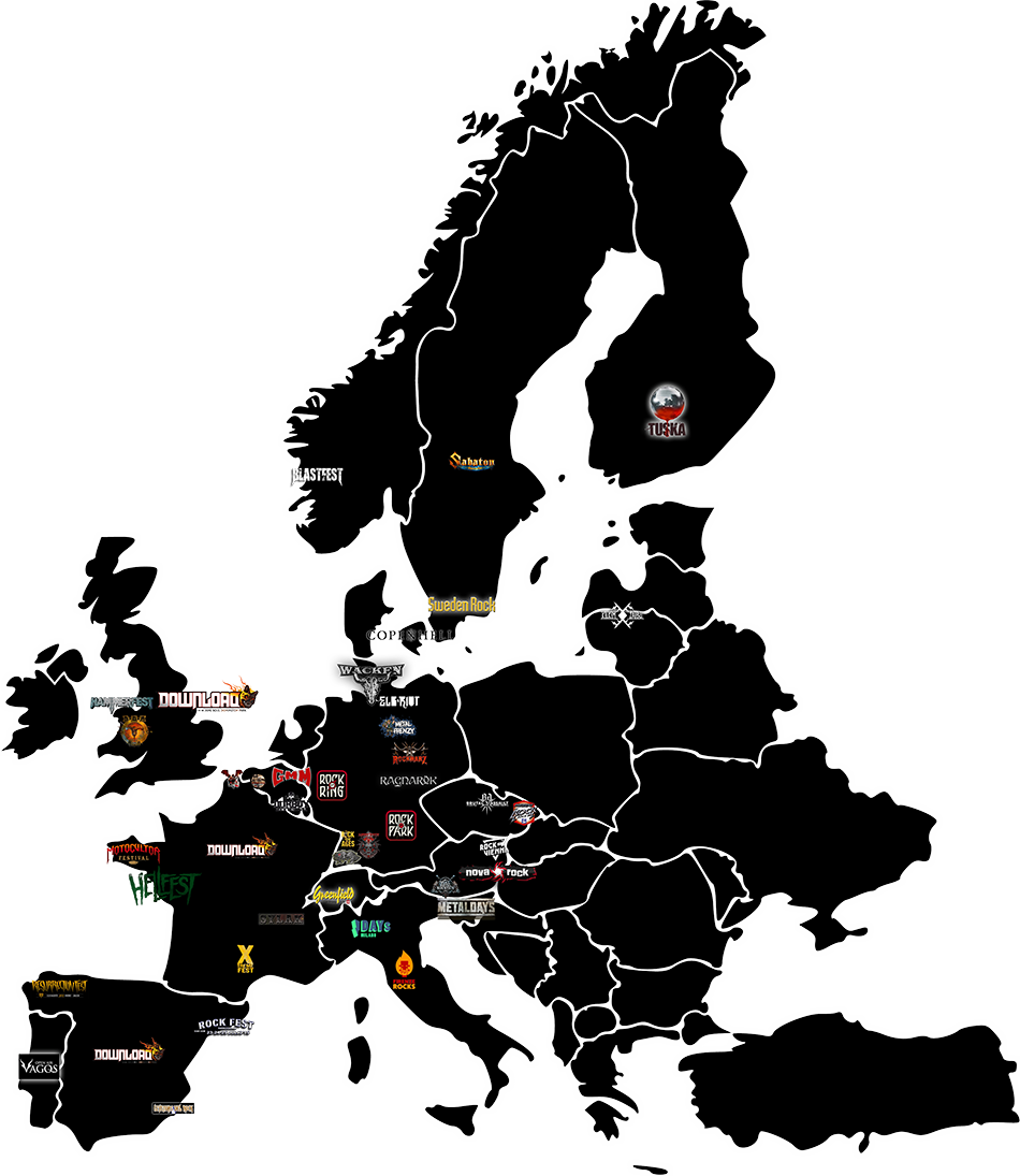 European Map Of Festivals In - Europe Map Black (950x1095), Png Download