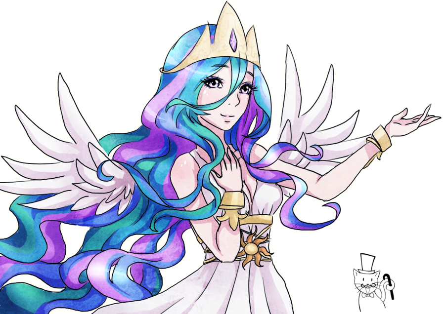 Princess Celestia By Kittenseitz - Princess Celestia Human Anime (900x636), Png Download