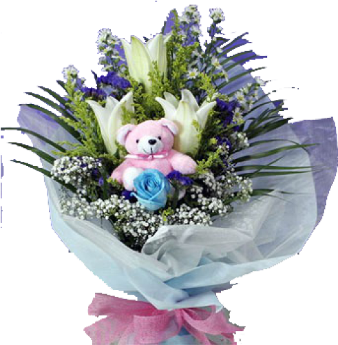 Casa Blanca W/ Babys Breath And Greenery In A Bouquet - Santikos Casa Blanca (500x500), Png Download