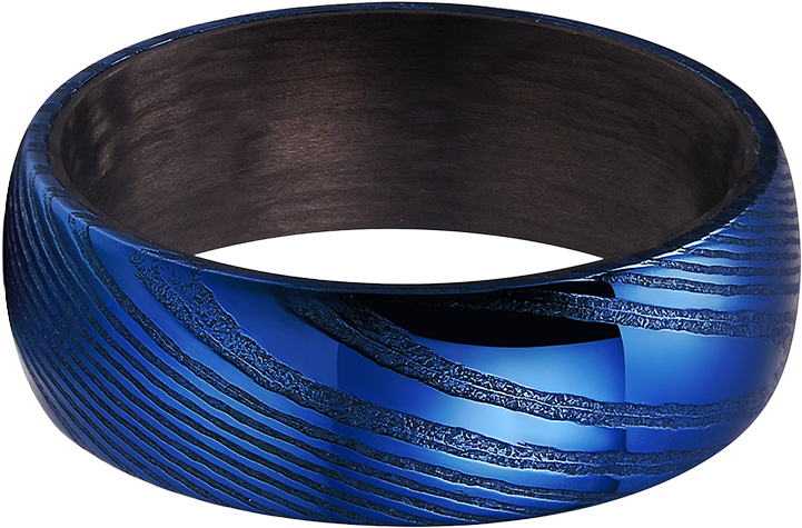 King Will Warriors™ 8mm Blue Damascus Ring With Black - Bangle (1100x1100), Png Download